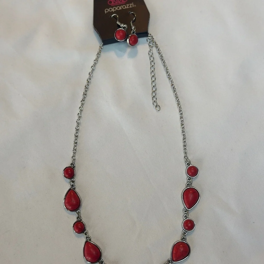 Red and Silver Women's Necklace - Picture 5 of 7